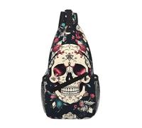 KOUUIP Flowers Skull Ornamental Pattern Crossbody Bag For Men And Women, Anti Theft Crossbody Chest Bag Casual Travel Bag For Hiking