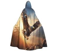 KOUUIP Flying Eagle print Medieval Hooded Cloak with hood Cape Adult Halloween Cosplay Robe Wizard Costume For Women Men