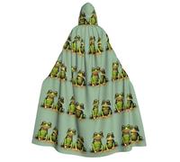 KOUUIP Funny Green Frogs 1 print Medieval Hooded Cloak with hood Cape Adult Halloween Cosplay Robe Wizard Costume For Women Men