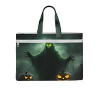 KOUUIP Green Ghost Horror Halloween Pumpkin Canvas Document Bag with Print 10.6 * 15 Inch, 2 Zipper Pockets, Clutter-Free for Office Files