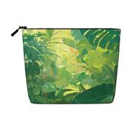 KOUUIP Green Tropical Leaves print Cute Travel Toiletry Bag Makeup Bag Organizer Pouch,Travel Size Toiletries Bag for Women, Black, One Size