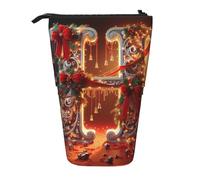 KOUUIP H print Telescopic Pencil Bag Pen Holder Stationery Case, Stand-up Retractable Bag Standing Organizer