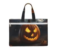 KOUUIP Halloween Pumpkin Canvas Document Bag with Print 10.6 * 15 Inch, 2 Zipper Pockets, Clutter-Free for Office Files