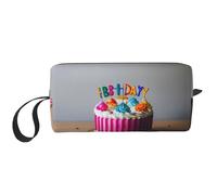 KOUUIP Happy Birthday Cake print Large Capacity Travel Makeup Case Organizer Makeup Bag Portable Cosmetic Bag For Women, White, One Size