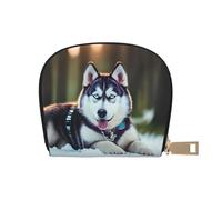 KOUUIP Husky Dog print Womens Credit Card Holder Wallet Zip Leather Card Case Card Holder Unisex For Men And Women, White, One Size