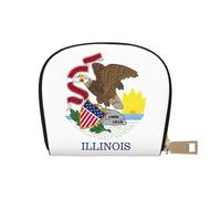 KOUUIP Illinois State Flag print Womens Credit Card Holder Wallet Zip Leather Card Case Card Holder Unisex For Men And Women, White, One Size