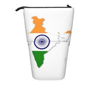 KOUUIP India Map Print Telescopic Pencil Case India Flag Pen Holder Stationery Pouch Retractable Stand Organizer Bag, Black, Taglia Unica