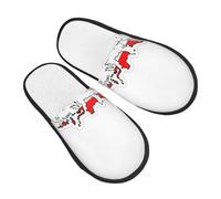 KOUUIP Indonesian Flag Map Compact Travel Slippers, Plush Foldable Indoor Slippers for Hotel Spa and Guest Winter Use, Black, 5