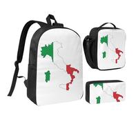 KOUUIP Italian Flag Map print Backpacks With Lunch Pack Pencil Case 3pcs, Lightweight Bookbag Unisex for Traveling