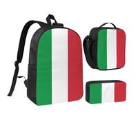 KOUUIP Italian flag print Backpacks With Lunch Pack Pencil Case 3pcs, Lightweight Bookbag Unisex for Traveling
