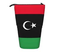 KOUUIP Libyan flag print Telescopic Pencil Bag Pen Holder Stationery Case, Stand-up Retractable Bag Standing Organizer