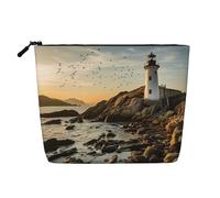 KOUUIP Lighthouse and Seagull Print Travel Toiletry Bag Travel Organizer Bag for Women, Black, One Size, Black, Taglia Unica