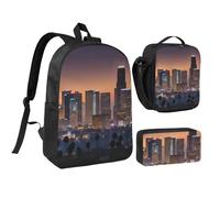 KOUUIP Los Angeles Skyline print Backpacks With Lunch Pack Pencil Case 3pcs, Lightweight Bookbag Unisex for Traveling