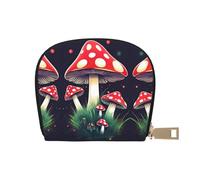KOUUIP Magic Mushrooms print Womens Credit Card Holder Wallet Zip Leather Card Case Card Holder Unisex For Men And Women, White, One Size