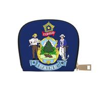KOUUIP Maine State Flag print Womens Credit Card Holder Wallet Zip Leather Card Case Card Holder Unisex For Men And Women, White, One Size