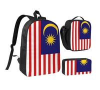 KOUUIP Malaysia Flag print Backpacks With Lunch Pack Pencil Case 3pcs, Lightweight Bookbag Unisex for Traveling