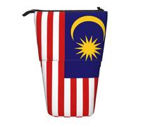 KOUUIP Malaysia Flag Print Telescopic Pencil Case Pen Holder Stationery Case Stand Up Pouch Retractable Bag Stand Up Organizer, black, standard size