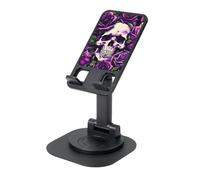KOUUIP Many Purple Rose Skull 360 Swivel Phone Stand Adjustable Angle Portable Foldable Desktop Dock with Non-Slip Base