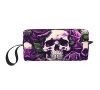 KOUUIP many Purple Rose Skull print Large Capacity Travel Makeup Case Organizer Makeup Bag Portable Cosmetic Bag For Women, White, One Size