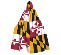 KOUUIP Maryland State Flag print Medieval Hooded Cloak with hood Cape Adult Halloween Cosplay Robe Wizard Costume For Women Men