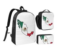 KOUUIP Mexico Flag Map print Backpacks With Lunch Pack Pencil Case 3pcs, Lightweight Bookbag Unisex for Traveling