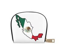 KOUUIP Mexico Flag Map print Womens Credit Card Holder Wallet Zip Leather Card Case Card Holder Unisex For Men And Women, White, One Size