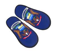 KOUUIP Michigan State Flag Compact Travel Slippers, Plush Foldable Indoor Slippers for Hotel Spa and Guest Winter Use, Black, 5