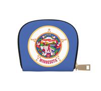 KOUUIP Minnesota State Flag print Womens Credit Card Holder Wallet Zip Leather Card Case Card Holder Unisex For Men And Women, White, One Size