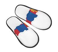 KOUUIP Mongolian Flag Map Compact Travel Slippers, Plush Foldable Indoor Slippers for Hotel Spa and Guest Winter Use