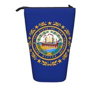 KOUUIP New Hampshire state flag print Telescopic Pencil Bag Pen Holder Stationery Case, Stand-up Retractable Bag Standing Organizer, Black, One Size