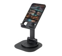 KOUUIP New York Manhattan Bridge Night 360 Swivel Phone Stand Adjustable Angle Portable Foldable Desktop Dock with Non-Slip Base