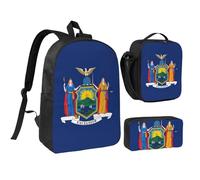 KOUUIP New York State Flag print Backpacks With Lunch Pack Pencil Case 3pcs, Lightweight Bookbag Unisex for Traveling