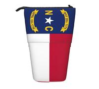KOUUIP North Carolina state flag print Telescopic Pencil Bag Pen Holder Stationery Case, Stand-up Retractable Bag Standing Organizer