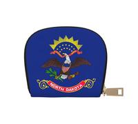 KOUUIP North Dakota State Flag print Womens Credit Card Holder Wallet Zip Leather Card Case Card Holder Unisex For Men And Women, White, One Size