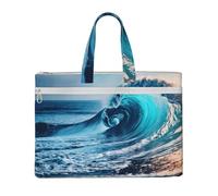 KOUUIP Ocean Sea Wave Canvas Document Bag with Print 10.6 * 15 Inch, 2 Zipper Pockets, Clutter-Free for Office Files