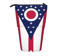 KOUUIP Ohio State Flag print Telescopic Pencil Bag Pen Holder Stationery Case, Stand-up Retractable Bag Standing Organizer, Black, One Size