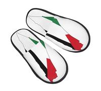 KOUUIP Palestine Flag Map Compact Travel Slippers, Plush Foldable Indoor Slippers for Hotel Spa and Guest Winter Use, Black, 5