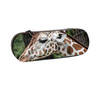 KOUUIP Peaceful Cinnamon Giraffe Print Leather Pencil Case with Internal Pen Clips, Waterproof Gadget Organizer for Men & Women