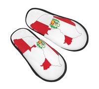 KOUUIP Peru Flag Map Compact Travel Slippers, Plush Foldable Indoor Slippers for Hotel Spa and Guest Winter Use