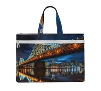 KOUUIP Portland at night Canvas Document Bag with Print 10.6 * 15 Inch, 2 Zipper Pockets, Clutter-Free for Office Files
