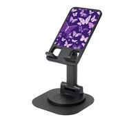 KOUUIP Purple Butterflies Floral 360 Swivel Phone Stand Adjustable Angle Portable Foldable Desktop Dock with Non-Slip Base