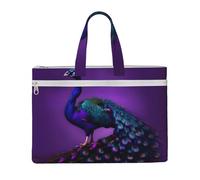 KOUUIP Purple Peacock pattern Canvas Document Bag with Print 10.6 * 15 Inch, 2 Zipper Pockets, Clutter-Free for Office Files