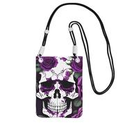 KOUUIP Purple Rose skeleton Print Mini Cell Phone Crossbody Purses Travel Wallet Purses,Small Crossbody Bags Adjustable Strap, Black, One Size