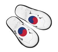KOUUIP Republic of Korea Flag Map Compact Travel Slippers, Plush Foldable Indoor Slippers for Hotel Spa and Guest Winter Use