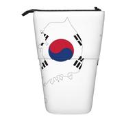 KOUUIP Republic of Korea Flag Map print Telescopic Pencil Bag Pen Holder Stationery Case, Stand-up Retractable Bag Standing Organizer