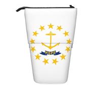 KOUUIP Rhode Island State Flag print Telescopic Pencil Bag Pen Holder Stationery Case, Stand-up Retractable Bag Standing Organizer