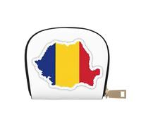 KOUUIP Romania Flag Map print Womens Credit Card Holder Wallet Zip Leather Card Case Card Holder Unisex For Men And Women, White, One Size