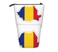KOUUIP Romania Flag Telescopic Pencil Case Pen Holder Stationery Case Stand Up Pouch Retractable Bag Stand Up Organizer, black, standard size