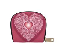 KOUUIP Romantic Heart print Womens Credit Card Holder Wallet Zip Leather Card Case Card Holder Unisex For Men And Women, White, One Size