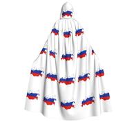 KOUUIP Russian Flag Map print Medieval Hooded Cloak with hood Cape Adult Halloween Cosplay Robe Wizard Costume For Women Men